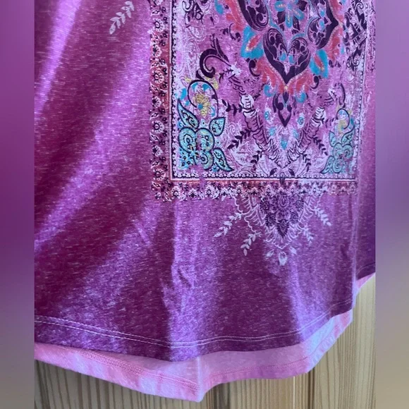 St. John’s Bay Pink and Purple flowered print short sleeve shirt Size‎ Medium - Picture 4 of 5
